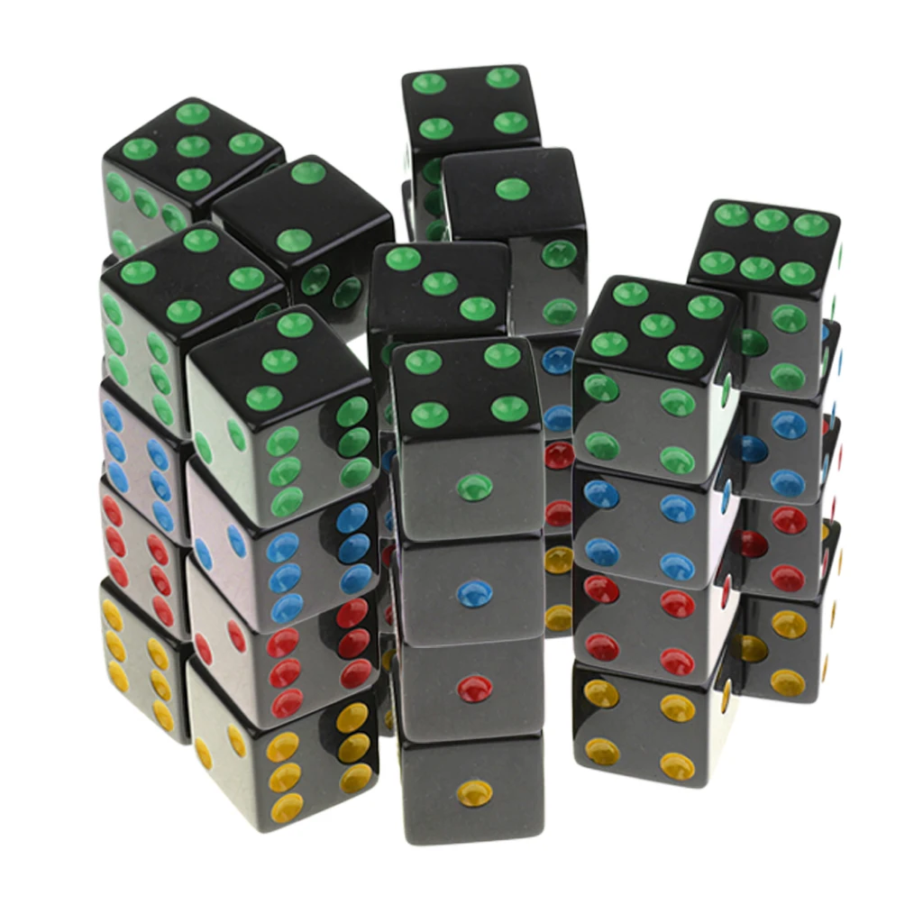 40Pcs Plastic Dice Round Corner Die 1.6cm Dotted for Traditional Boards Game