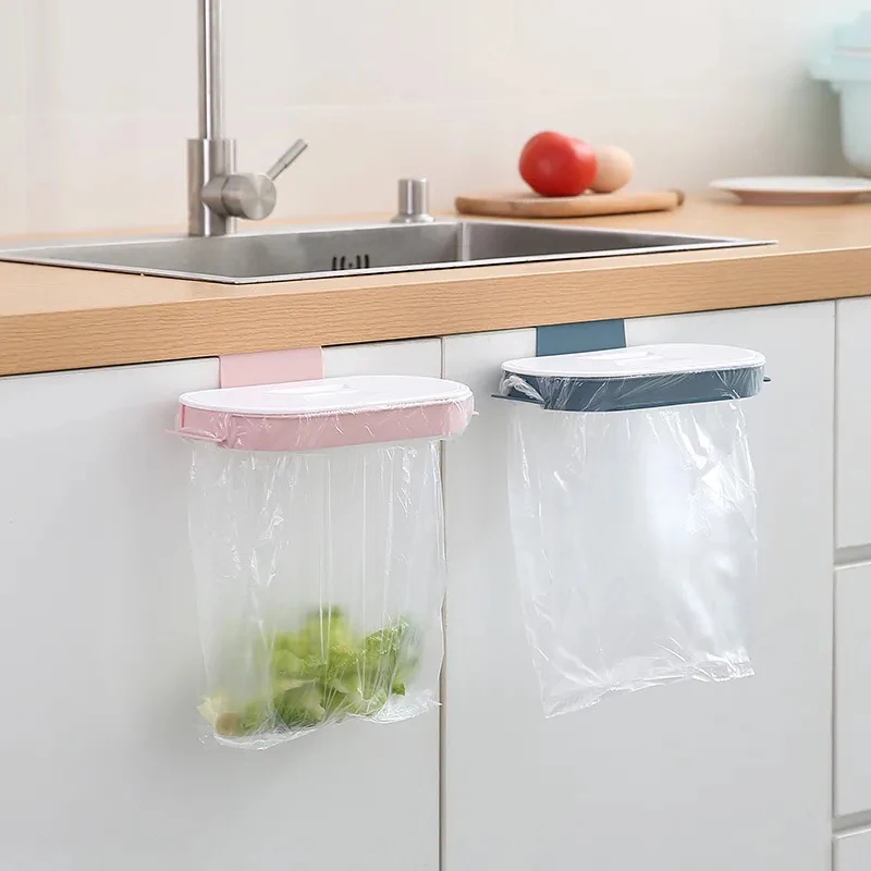 Kitchen Hanging Trash Garbage Bags Holder Over Cabinet Plastic Storage Supplies 