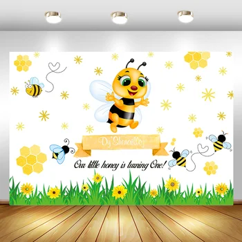 

MOCSICKA Baby Shower Backdrop Happy 1st Birthday Bee Photography Background Sweet Honey Green Leaf Flower Photography Backdrops