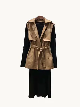 

2020 Spring Sets Fashion Vest and Knitted Dress Set Women Two Pieces Set
