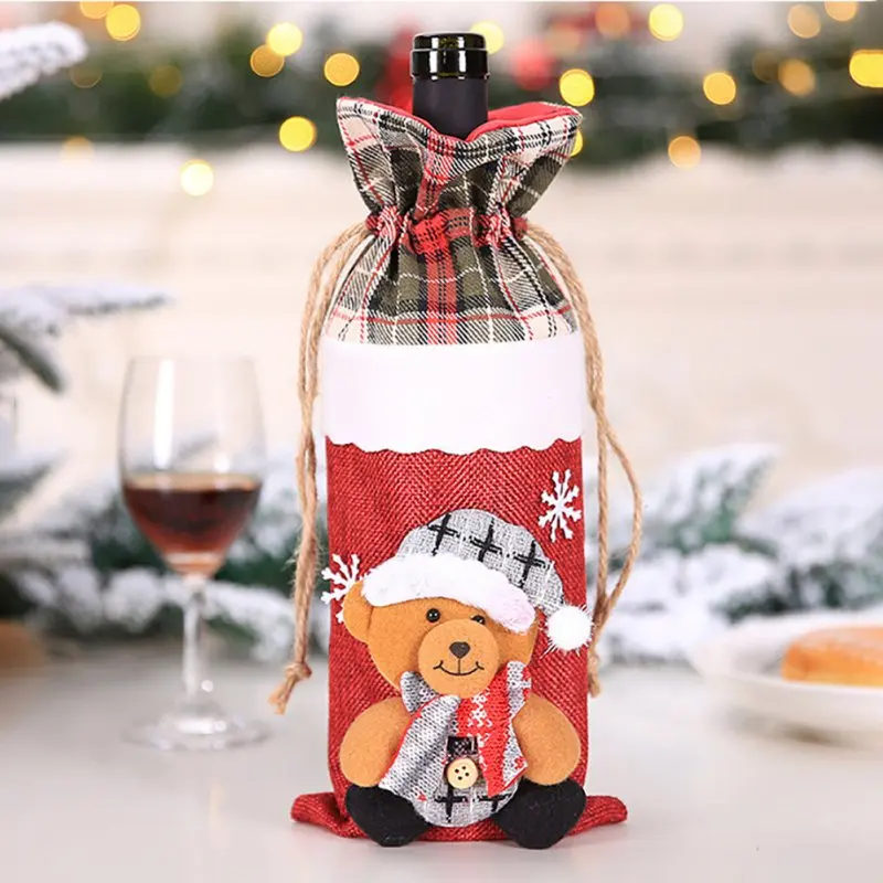 Christmas Wine Bottle Christmas Restaurant Party Decoration Santa Claus Wine Bottle Cover Wine Bag Gift Bag Champagne Wine Cover