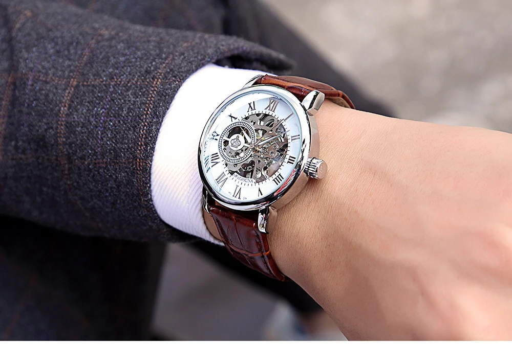 Classic Men Automatic Mechanical Watches Fashion Top Brand Luxury Manual Winding Leather Watch Skeleton Sport male Wristwatch