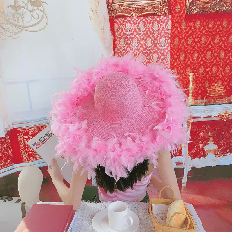 WHITNEY WANG Fashion Streetwear Designer Style Feathers Patchwork Bucket Hat Women Stylish Vacation Hat Fishing Cap