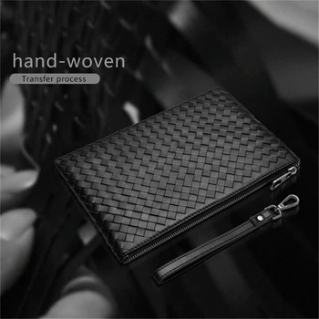 

​Woven Purse Handmade Clutch Genuine Cowhide Leather Handbag Wallet Card Phone Tote Bag