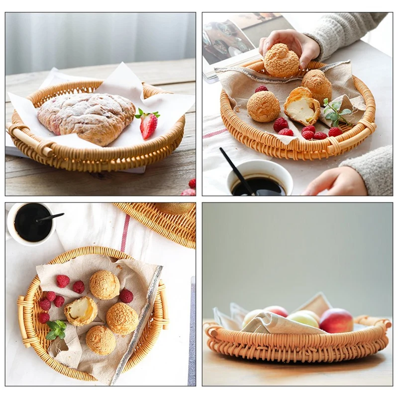 Плетеная корзина для булочка, корзина для еды, настольный сервис, корзинки для фруктов поднос из ротанга и плетеная корзина для рабочего стола/хранения/пикника