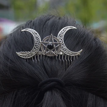 

Wiccan Moon Pentagram Hairpin Crescent Moon Comb Witch Tiaras Pagan Hair Jewelry Wedding Hair Accessory