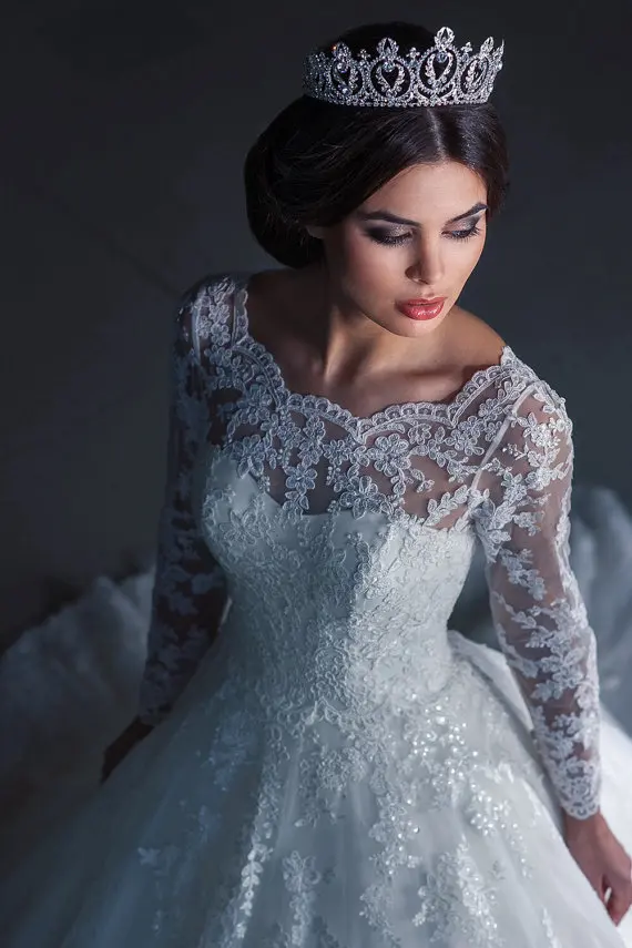 Vestido De Noiva кружевное зимнее свадебное платье с длинным рукавом, прозрачное свадебное платье трапециевидной формы на заказ