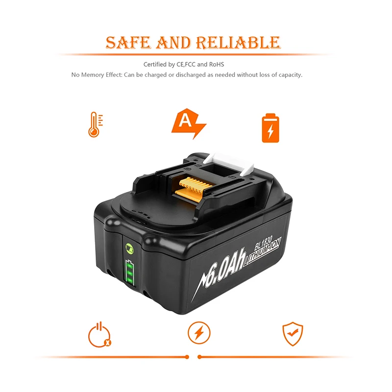 Recarregável de Íon de Lítio para Makita Furadeiras sem Fio ah Substituição 18v Bateria Bl1850 Bl1830 Bl1860 Lxt400 L50 3.0 - 4.0 6.0 9.0 - Image 3