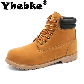 

Yhebke Men's Winter Shoes Warm Plush Waterproof Leather Snow Boot Outdoor Non Slip Sneakers Male Comfortable Work Boots Size 47