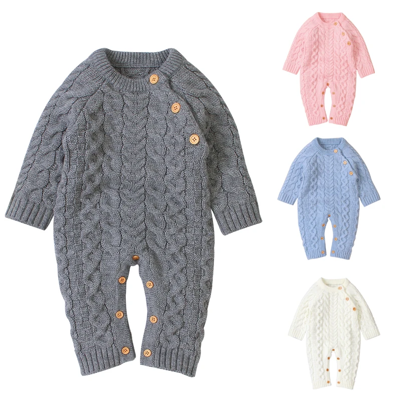 

2023 New Spring Infant Baby Boys Girls Knitting Long Sleeve Jumpsuit Overall Baby Boys Girl Knitting Bodysuits