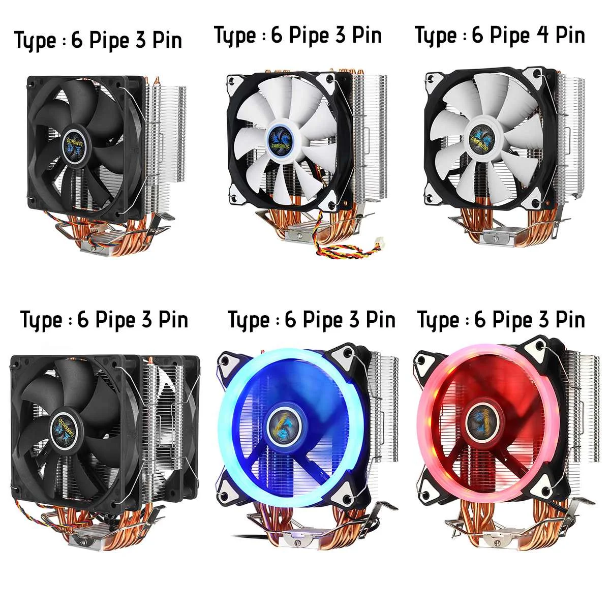 

6 Copper Heatpipe CPU Cooling Fan Heatsink 9cm 12cm 3pin 4pin Cooler CPU Radiator for Intel 775 1150 1151 1155 1156 1366 for AMD