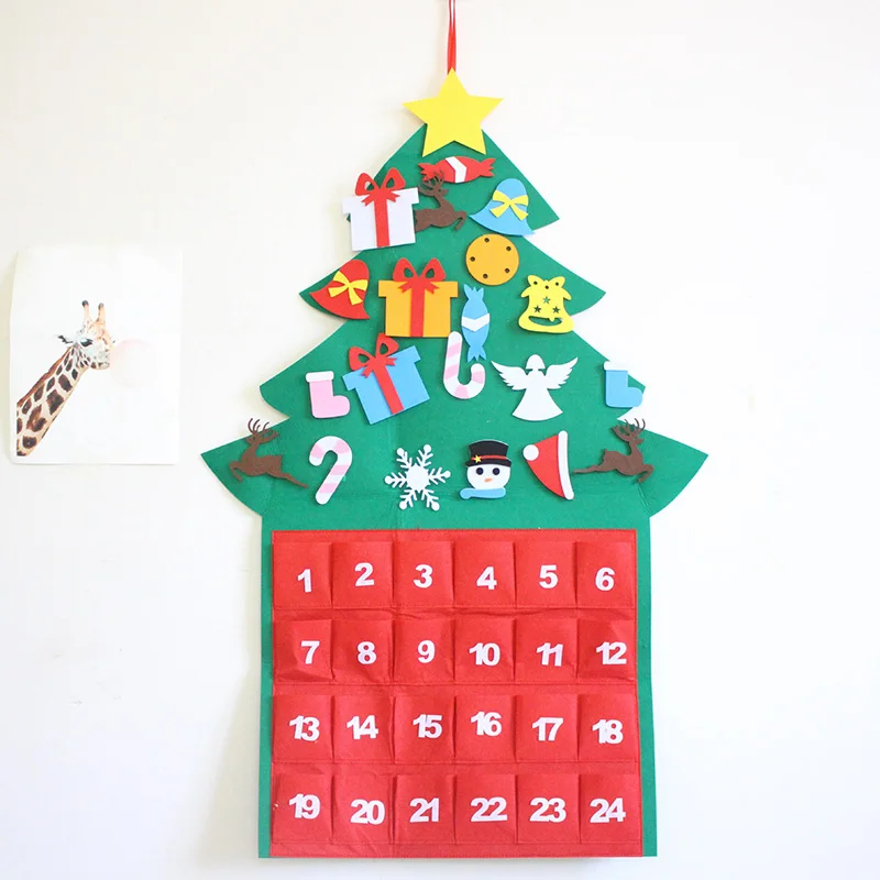 

Advent Calendar Storage Bag Christmas Tree Shape with Felt Stickers New Year Home Decoration Gift DIY Toys for Kids iCraft