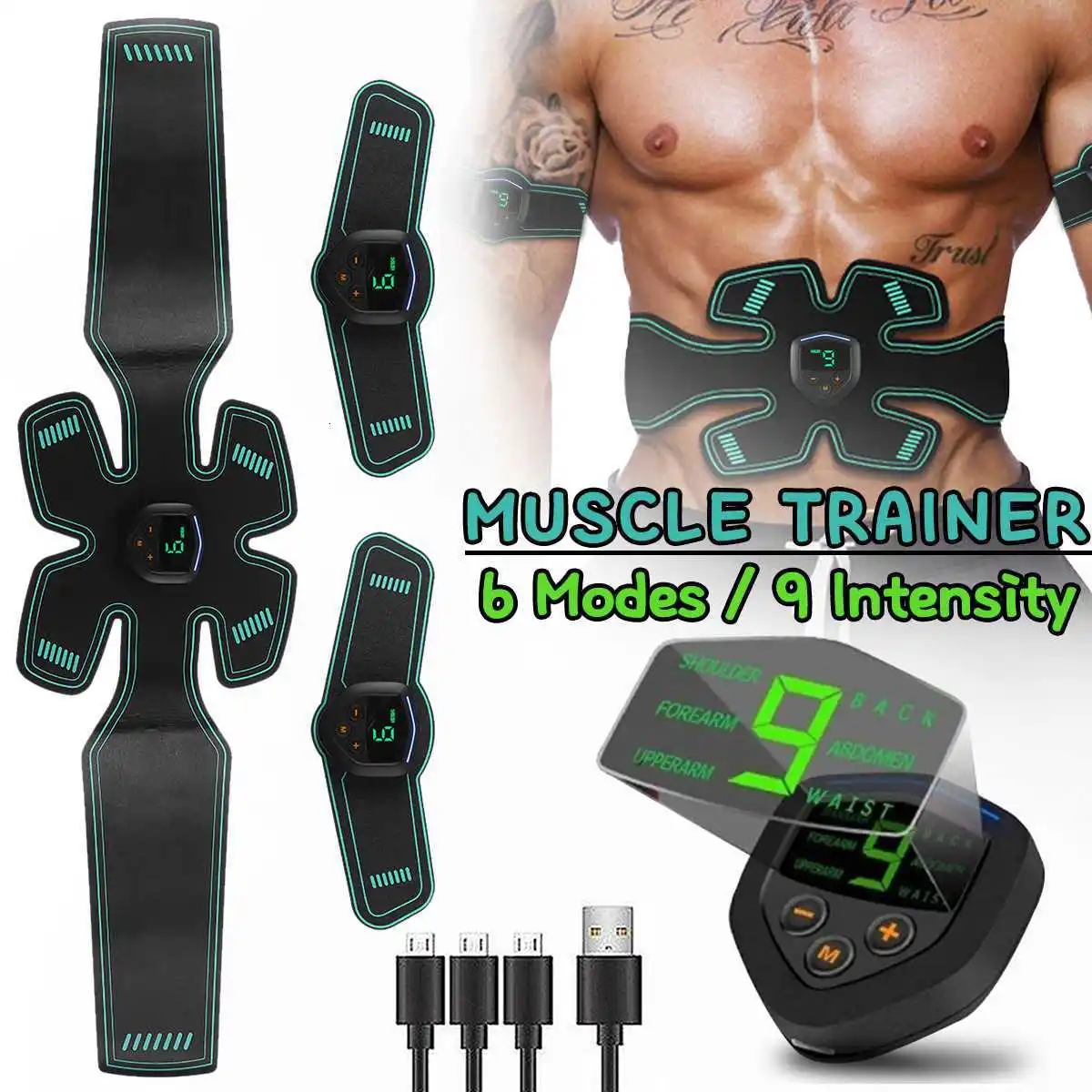USB Перезаряжаемый электрический стимулятор мышц живота, тренажер для фитнеса, массажа тела, подходит для EMS, упражнений, lcd тренажер для тренировки мышц