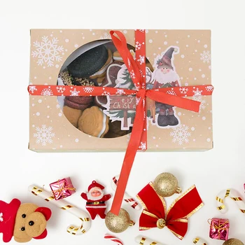 

6pcs Christmas Kraft Paper Box With Clear Window Cookie Gift Box for Merry Christmas New Year Party Candy Gifts Package Supplies