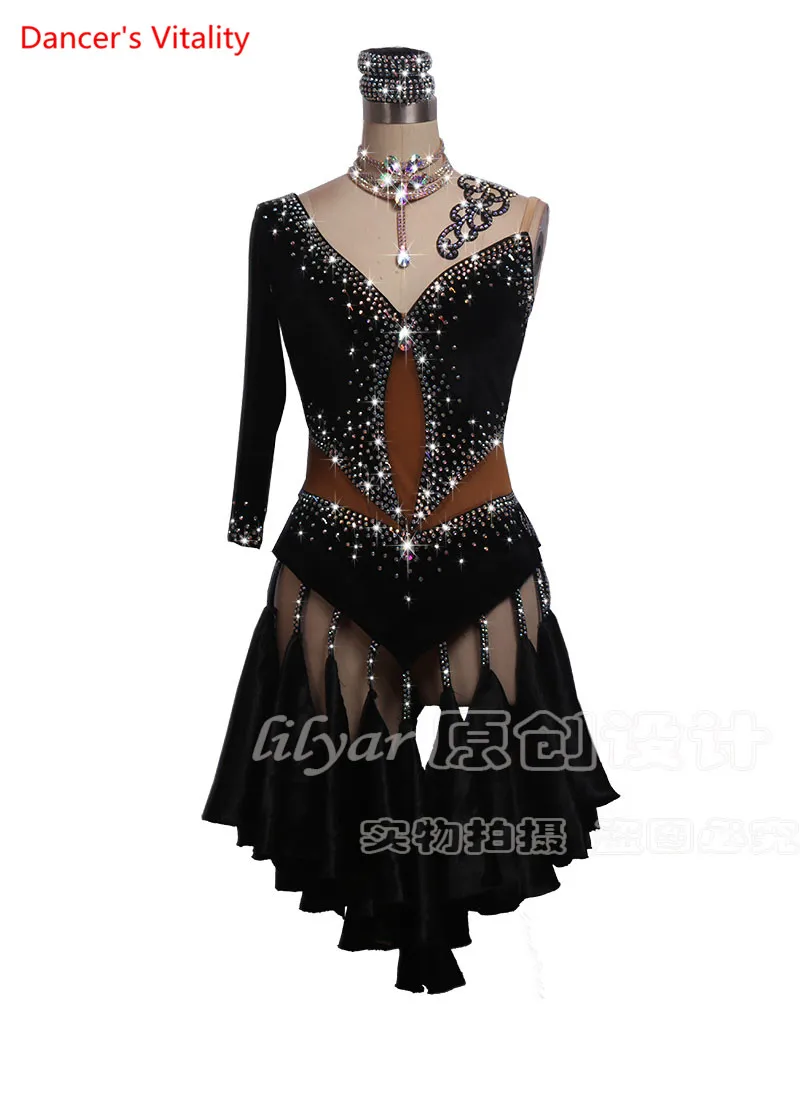 just the dress Профессиональный индивидуальный заказ конкурс латиноамериканских танцев Одежда для взрослых женщин Черная танцевальная юбка Детское роскошное платье - Цвет: just the dress