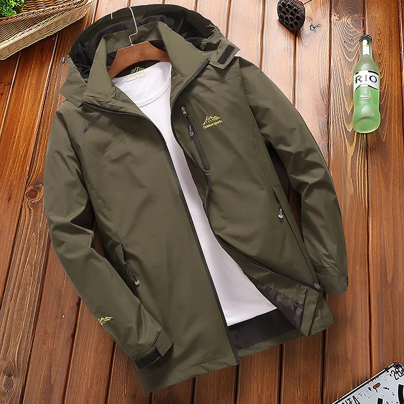 ArmyGreen Мужская куртка, водонепроницаемая, с капюшоном, дышащая, повседневная, весенняя, осенняя, верхняя одежда, ветровка, туризм, горный плащ, мужская одежда - Цвет: ArmyGreen