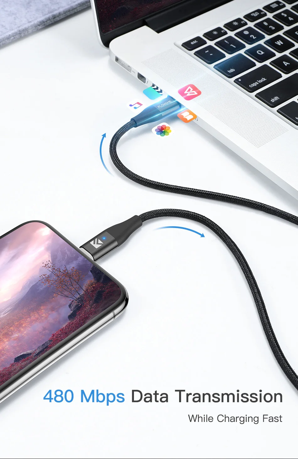 FLOVEME type C кабель для освещения PD 18 Вт Магнитный кабель для быстрой зарядки для iPhone 11 XR XS X 8 iPad USB Дата-кабель type C быстрое зарядное устройство