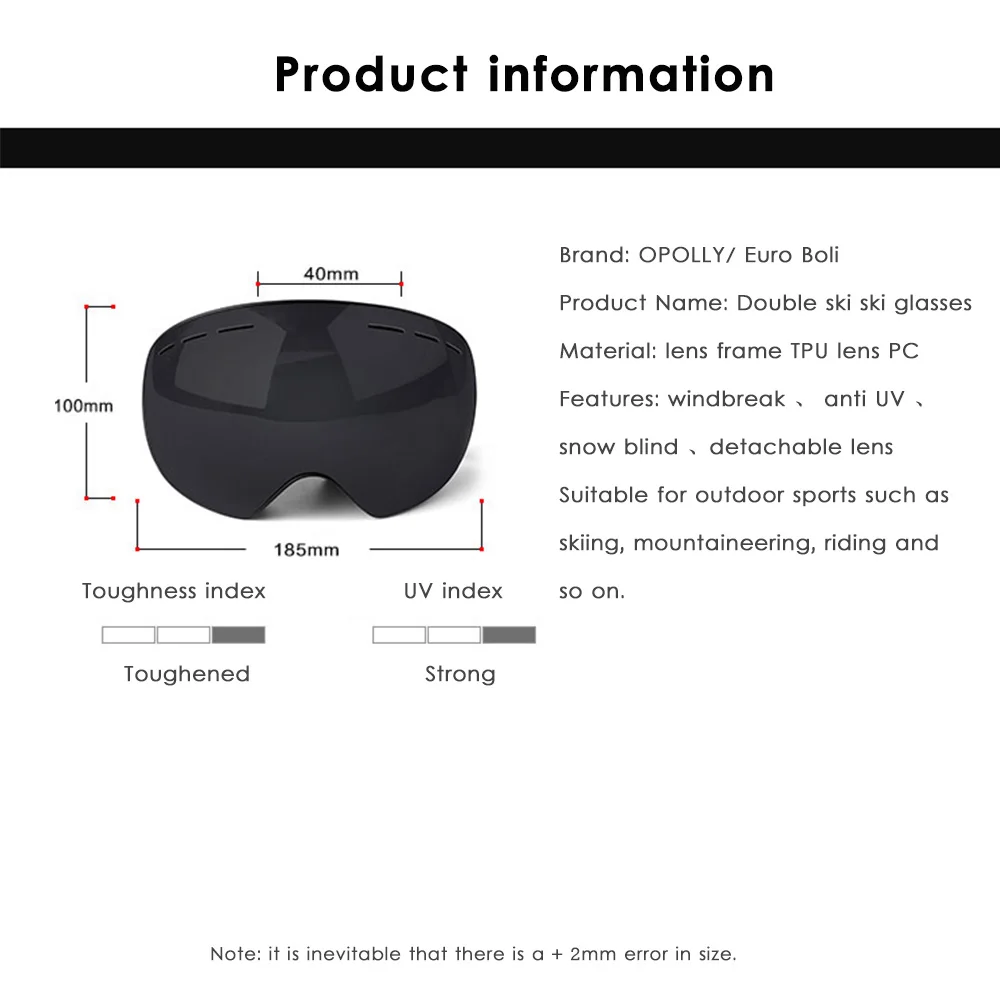Ski Goggles Double Layers UV400 Anti-fog Snowboard Glasses for Men Women Winter Snow Ski Mask Skiing Eyewear