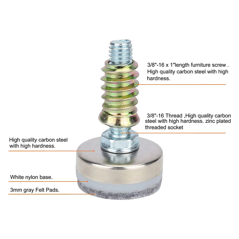 Furniture Levelers Adjustable Leveling Legs for Tables Chairs Cabinets M10 x 35mm Diameter Base with Felt Pads Pack of 8