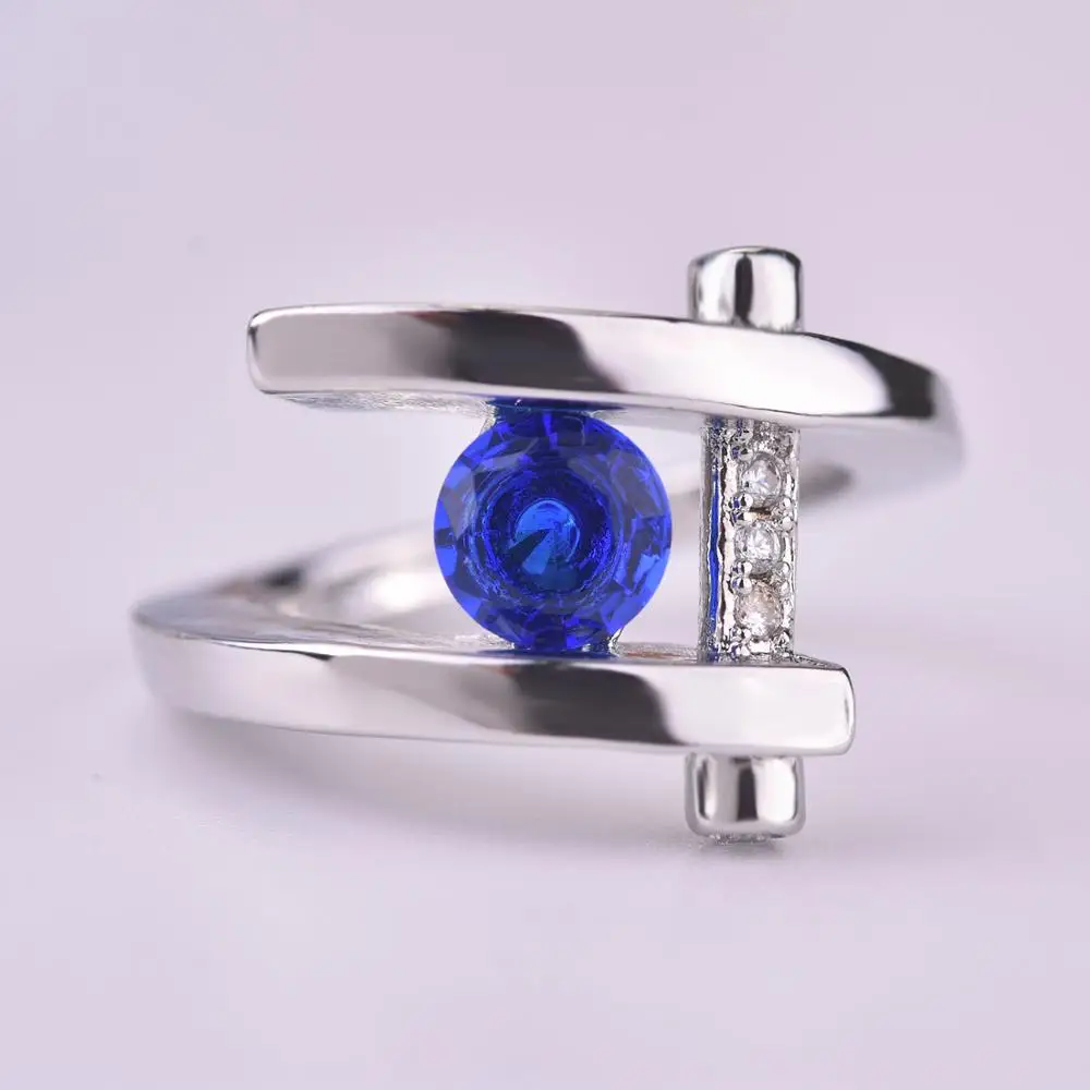 Креативное современное серебряное женское кольцо в европейском и американском стиле с объемным синим фианитом, Модные Свадебные обручальные кольца