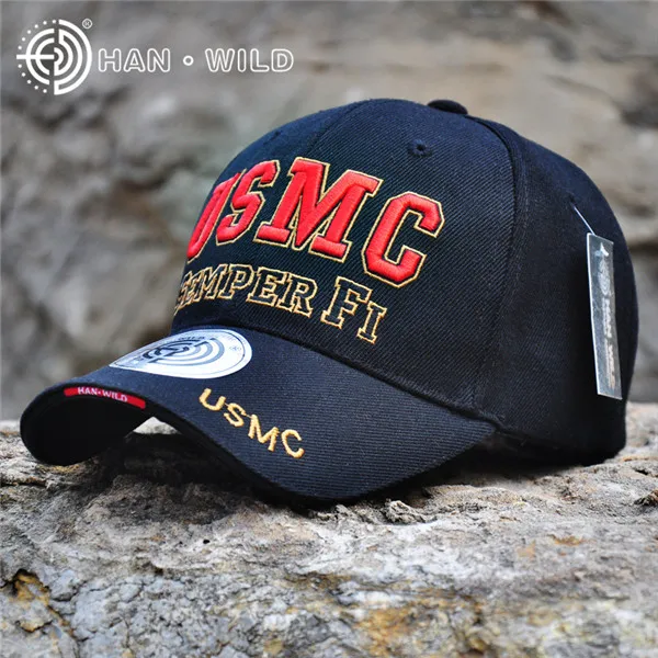 Охотничьи кепки, тактическая бейсбольная кепка для мужчин USMC, темно-синяя бейсболка, бейсболка SEMPER FI, регулируемая хлопковая армейская бейсбольная кепка - Цвет: Черный