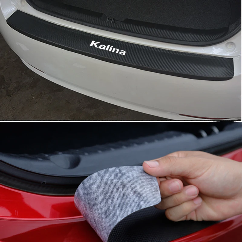 Для Лада Калина искусственная кожа углеродное волокно Стайлинг после охраны заднего бампера багажник защитная пластина автомобильные аксессуары