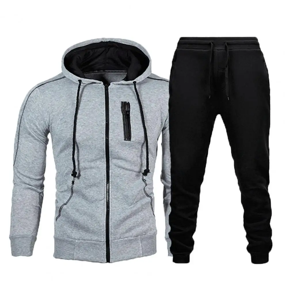 Men Tracksuit Set Color Block Hooded Men Long Sleeve Drawstring Sweatshirts Pants for Sports men's sets Black xxxl ropa hombre