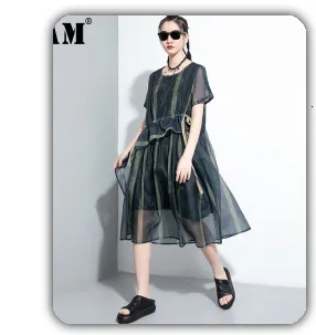 [EAM] High Elastic Waist Black Pocket Split Long Wide Leg Trousers New Loose Fit Pants Women Fashion Spring Autumn 2020 1X812