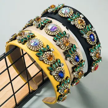 

Boho Women Headband Shimmer AB Colored Rhinestone Floral Non-Slip Wide Bandana M6CD