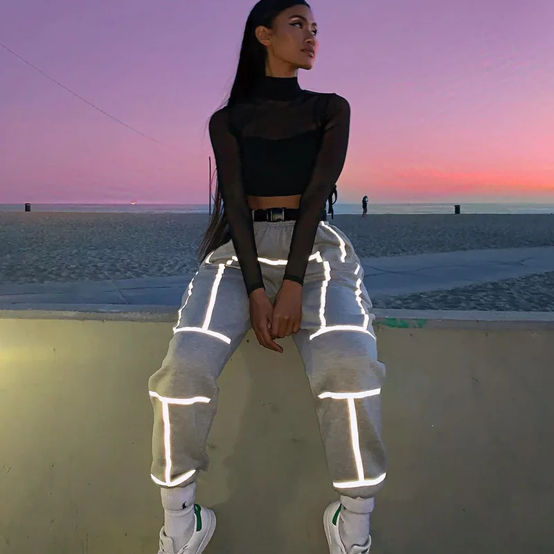 

2020 Spring and Summer Cross-Border Women's New Reflective Stripe Leggings Casual Sports Pants Women pants for women
