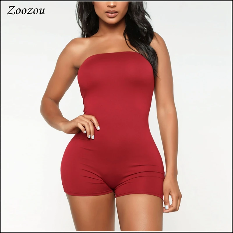

Summer Women Slim Strapless Playsuits Bodysuit Sexy Sleeveless Backless Open Shoulder Playsuits Short Jumsuit Plus Size Custom