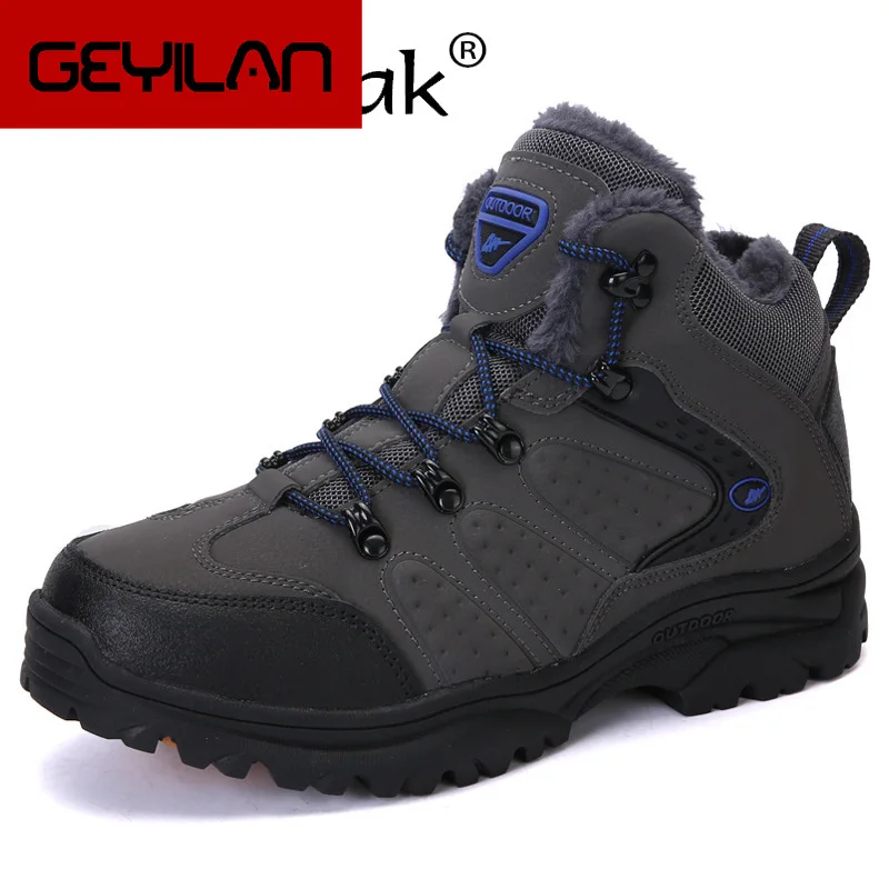 

Winter Warm Men Snow Boots Fashion Lace-up Plus Velvet Working Shoes Non-slip Wear-resistant Casual Hiking Shoes Men