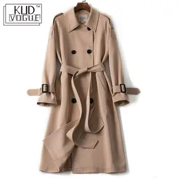 

Classic Windbreaker Women Long Trench Coat Double Breasted Belt Casual Trench 2019 Spring Lady overcoat Business Outerwear Black