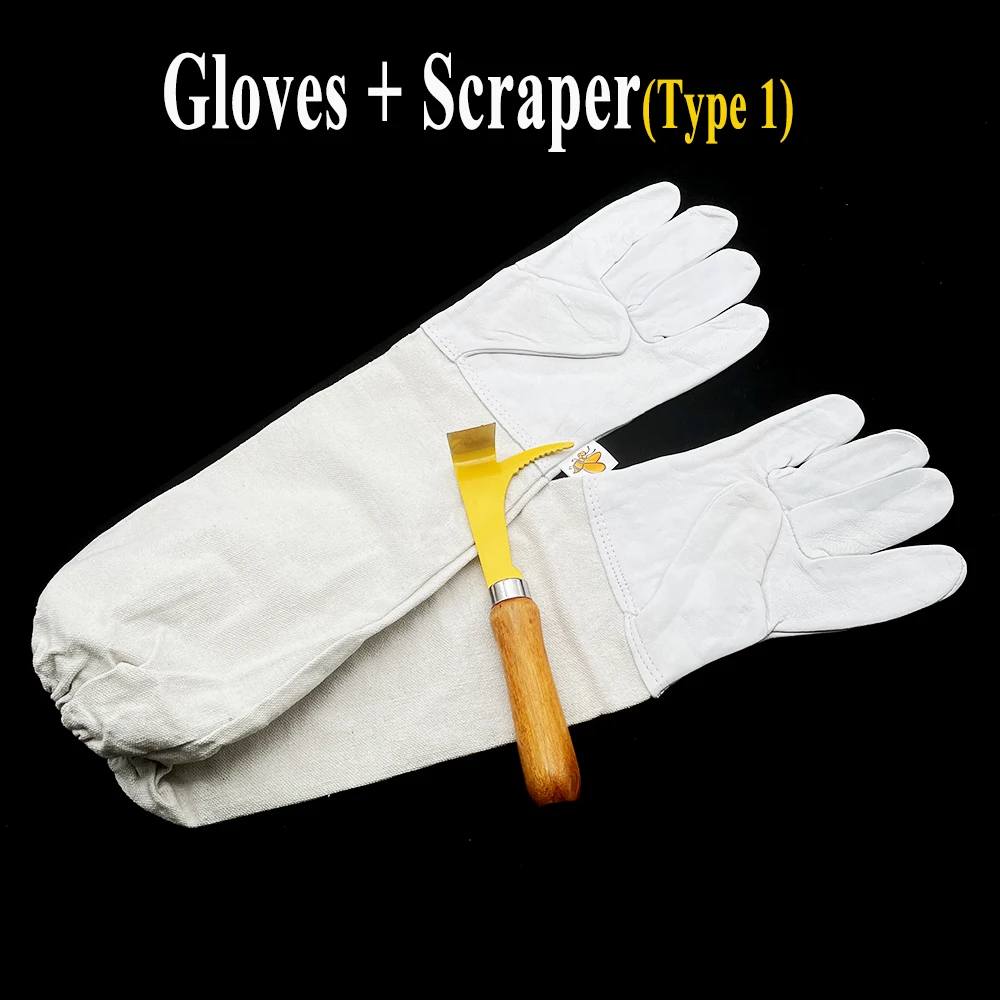 Farm Protection Gloves Long Sleeve Anti Bite Metal Pry Bar Hive Opener Lifter Uncapping Fork Beehive Apart Beekeeper Tools Kit