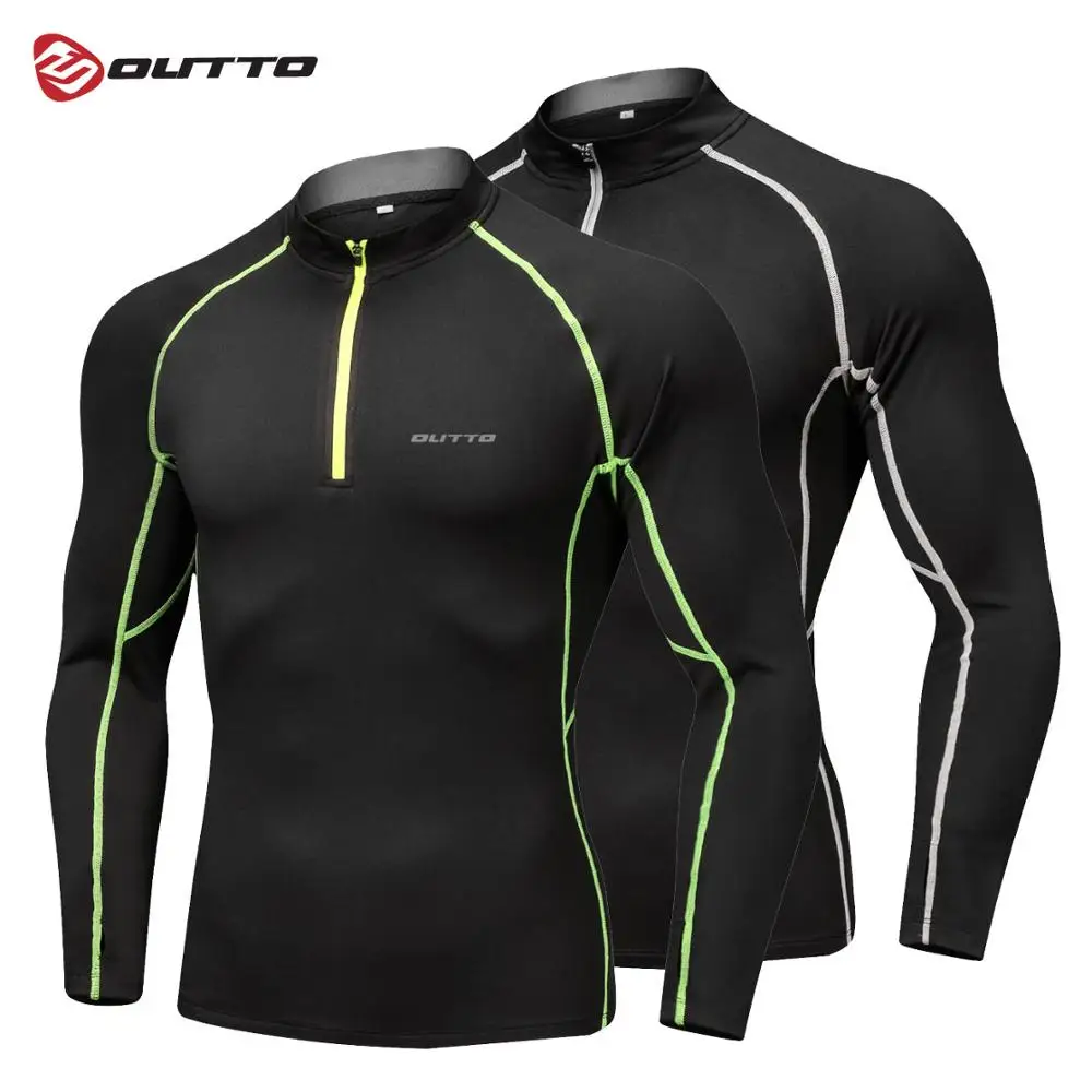 

Outto Cycling Base Layers Men's Warm Half Zip Top Winter Breathable Bike Bicycle Jersey Elastic Thermal Road Sport Underwear
