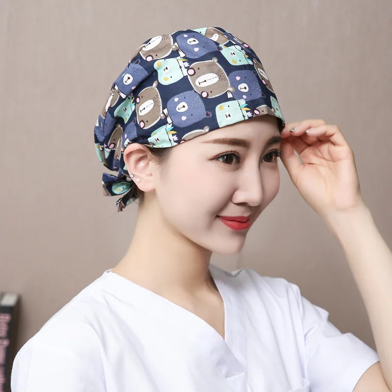 

New Fashion Unisex Cotton Adjustable Pet Work Hats Dust Cap Nursing Cap Elastic Beauty Hats Beauty Salon Baotou Hat Pet Scrubs