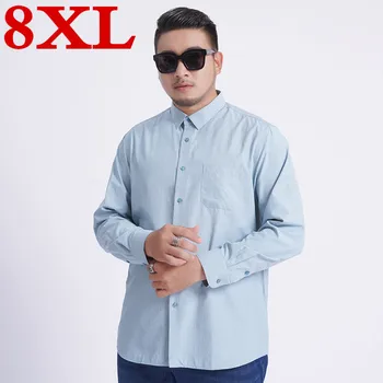 

plus size 8XL 7XL New Arrival Cotton Men's Shirt Fashion Men lattice Long Sleeved Shirt Male Slim Fit Brand Clothing