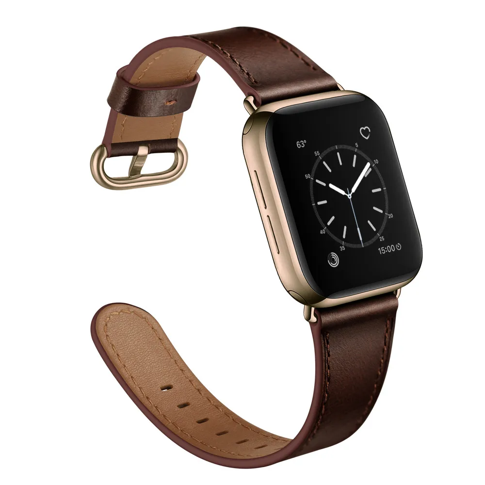 Ремешок для часов из натуральной кожи для Apple Watch 5, 4, ремешок, 40 мм, 44 мм, 38 мм, 42 мм, для женщин и мужчин, металлический ремешок с пряжкой, браслет для iwatch 1, 2, 3