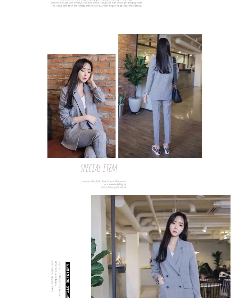 en najaar nieuwe Koreaanse Slim Professional gestreepte kleine pak vrouwelijke Повседневный однобортный negen/broek twee pakken