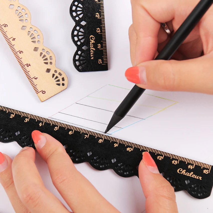 

Korea Zakka Kawaii Cute Stationery Lace Brown Wood Ruler Sewing Ruler Office School Accessories 1PC