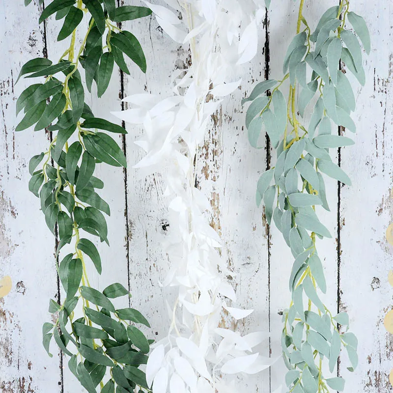 184cm Simulation Green Willow Leaves Vine Artificial Flower Rattan Leaf Vine Wedding Arch Home Party Hanging Garland Decoration