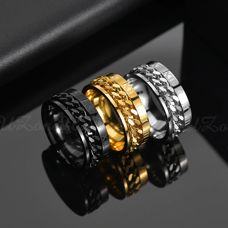 Cool Stainless Steel Rotatable Men Couple Ring High Quality Spinner Chain Rotable Rings Punk Women Man Jewelry for Party Gift - Image 2