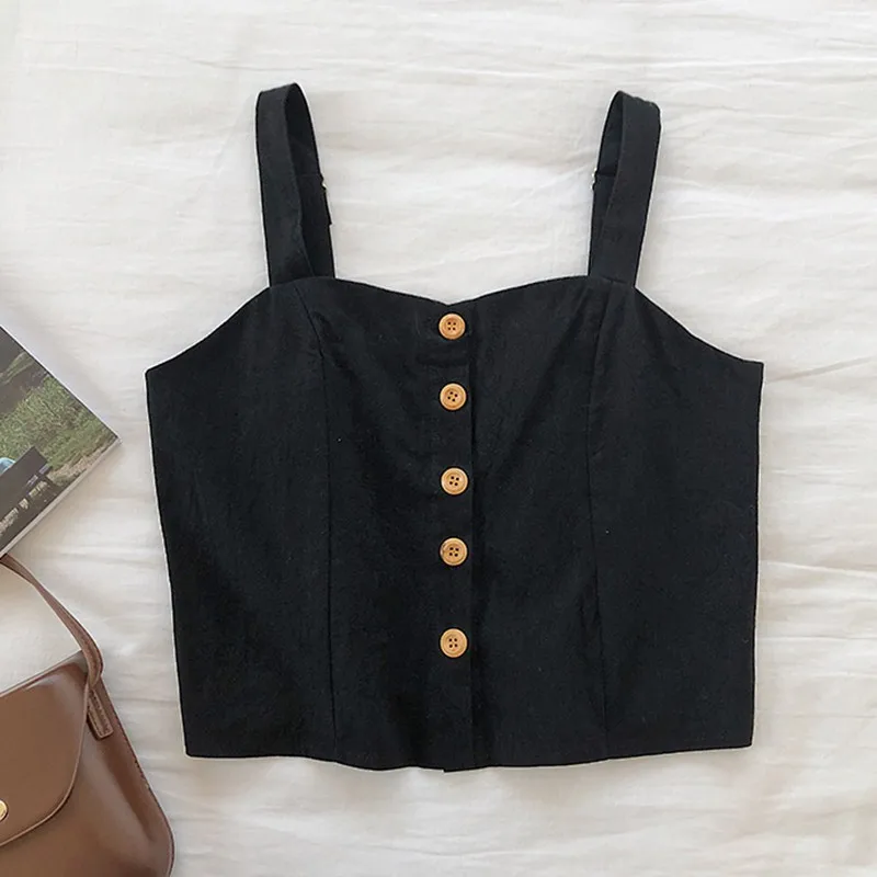 

Women Causal Short Cami Tops Summer Beach Wear Adjustable Shoulder Strap Vest Basic Solid Color Camisole with Buttons