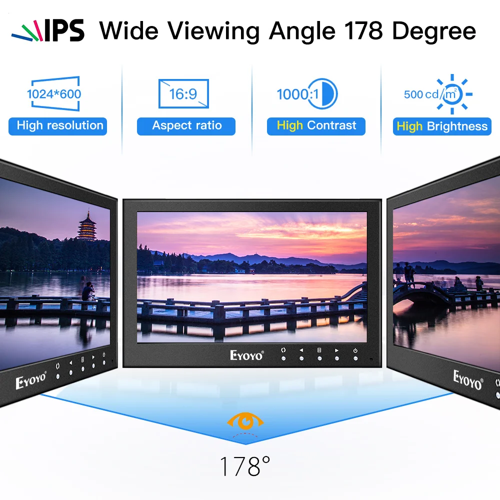 EYOYO EM10Y 10," ips 1024X600 CC ТВ монитор HDMI Компьютер ТВ дисплей ЖК-экран с AV VGA BNC для ПК DVR DVD камера безопасности