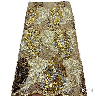 gold lace fabric Африканский кружевной тюль с пайетками парча жаккардовая ткань африканская вышивка corala французское кружево с блестками ткань A2894 - Цвет: gold lace fabric