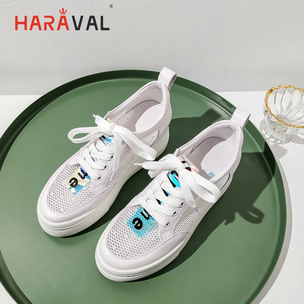 

HARAVAL 2019 summer fashion round head mesh shoes comfortable breathable white shoes cross strap concise casual women shoes N115
