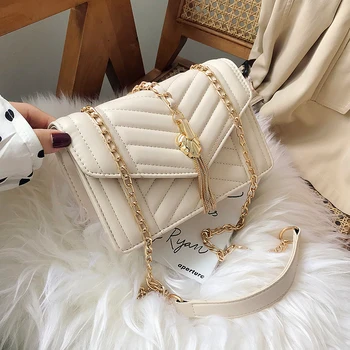

Elegant Female Flap Square Bag 2019 Fashion New Quality PU Leather Women's Designer Handbag Tassel Chain Shoulder Messenger Bag