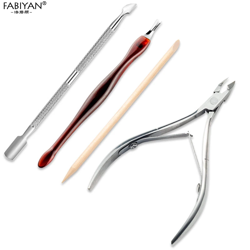 4 шт ногтей из нержавеющей стали набор кутикулы клипер для омертвевшей кожи вилка для снятия лака толкатель деревянная палочка точечный карандаш для маникюра, инструменты