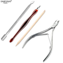 4 шт ногтей из нержавеющей стали набор кутикулы клипер для омертвевшей кожи вилка для снятия лака толкатель деревянная палочка точечный карандаш для маникюра, инструменты