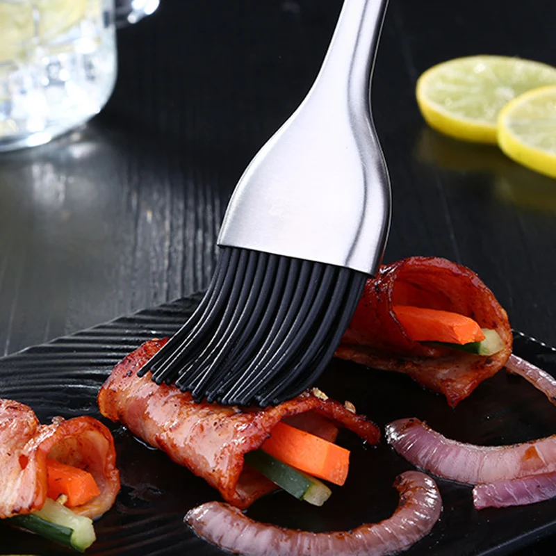 1Pc Silicone Basting Brush BBQ Grill Oil Sauce Brush Stainless Steel Handle Pastry Brush Butter Bread Baking Kitchen Accessories (8)